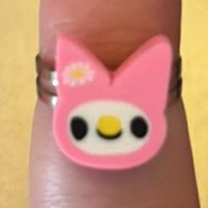 Pink My Melody Bunny Polymer Clay Children Kids Girls Finger Ring Adjustable OS